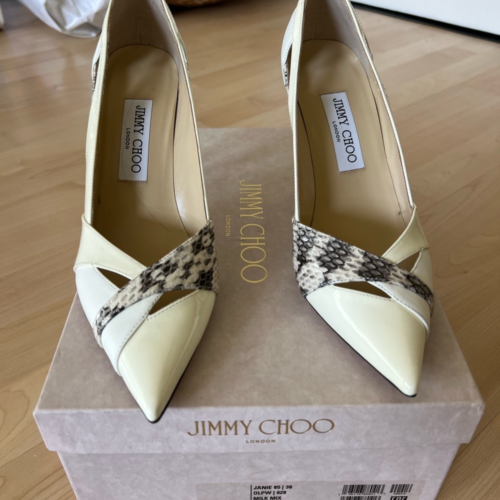 Jimmy Choo Ivory and Snakeskin Pattern Heels
